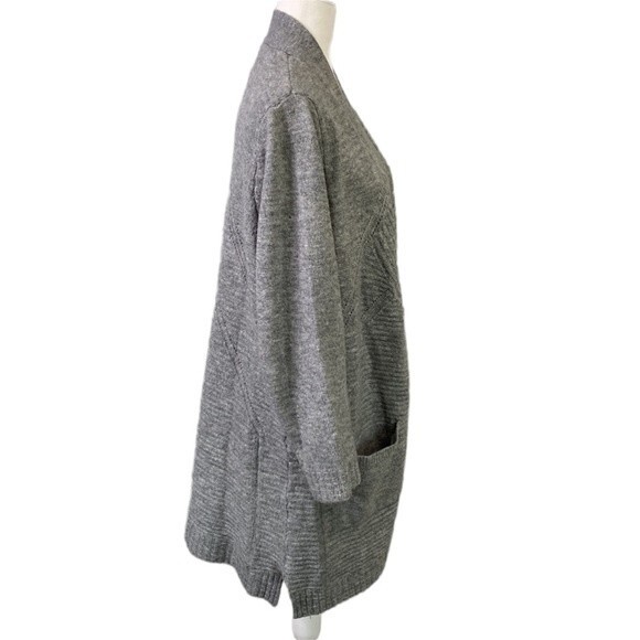 Terra Sky Plus Size Long Line Open Front Cardigan Sweater Gray Knit Pockets - Picture 2 of 16